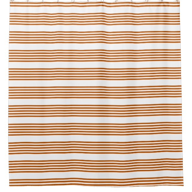 Burnt orange and white five stripe pattern shower curtain (Front)