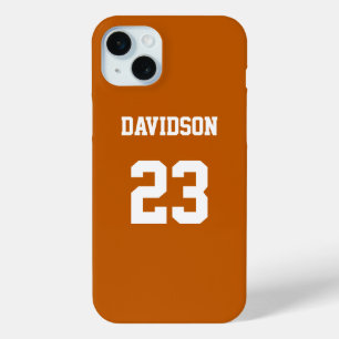 Burnt Orange and White Jersey Name Number iPhone 15 Mini Case