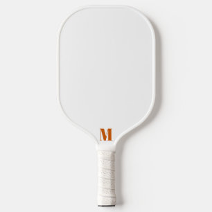 Burnt Orange and White Modern Monogram Pickleball Paddle