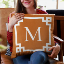 Burnt Orange and White Monogram Greek Key Border