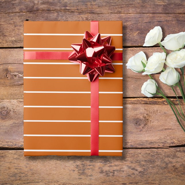 Burnt Orange and White Thin Horizontal Striped Wrapping Paper (Creator Uploaded)