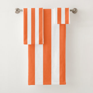 Burnt Orange and White Vertical Stripes Bath Towel Set