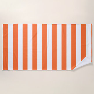 Burnt Orange and White Vertical Stripes Beach Towel