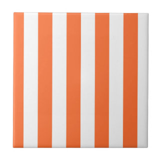 Burnt Orange and White Vertical Stripes Ceramic Tile