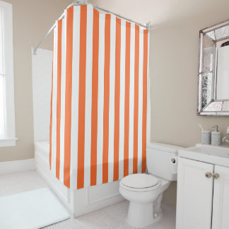 Burnt Orange and White Vertical Stripes Shower Curtain
