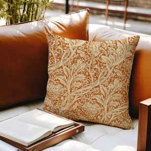 Burnt Orange Arcadia William Morris Hawthorn Cushion