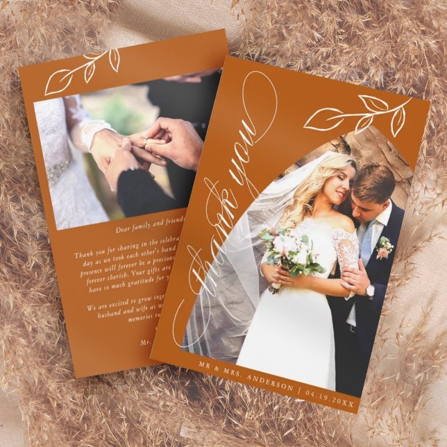 Burnt Orange Arch Leaf Wedding Thank You Card (Creator Uploaded)