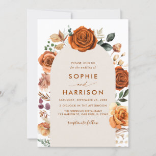 Burnt Orange Arch Terracotta Floral Rust Wedding Invitation