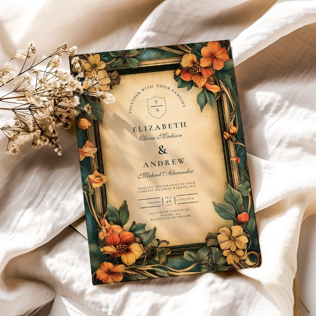 Burnt Orange Art Nouveau Wedding Invitation (Creator Uploaded)