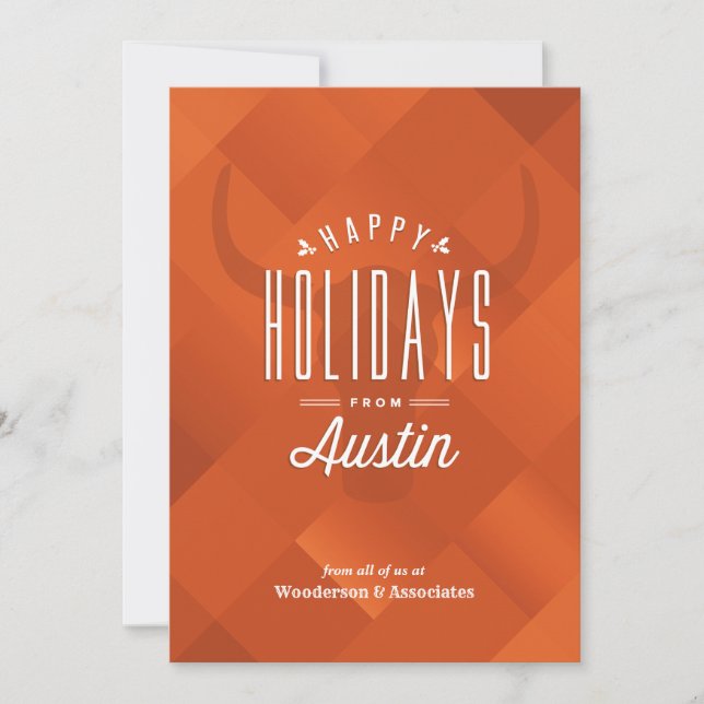 Burnt Orange Austin Longhorn Holiday Card (Front)