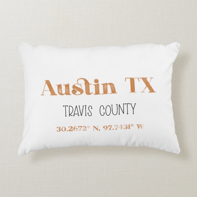 Burnt Orange Austin Texas Accent Pillow (Front)