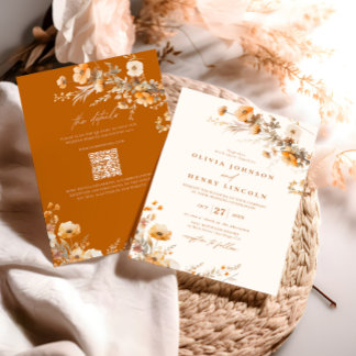 Burnt Orange Autumn Floral Wedding Invitation