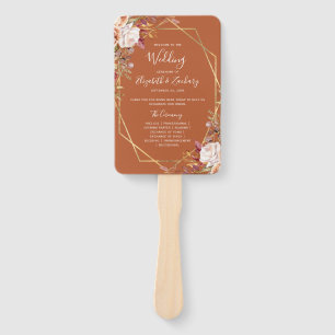 Burnt Orange Autumn Floral Wedding Program Hand Fan