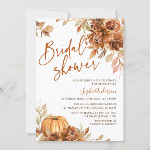 Burnt Orange Autumn Pumpkin Fall Bridal Shower Invitation