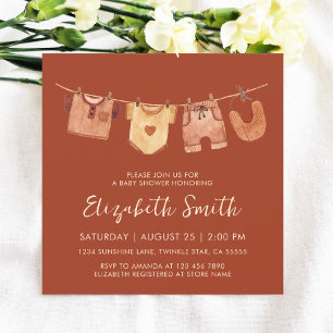 Burnt Orange Baby Clothes Baby Shower Invitation