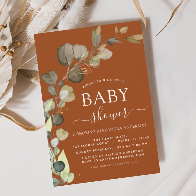 Burnt Orange Baby Shower Eucalyptus Invitations Flyer (Creator Uploaded)