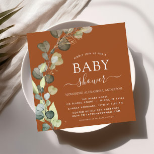 Burnt Orange Baby Shower Greenery Eucalyptus Invitation