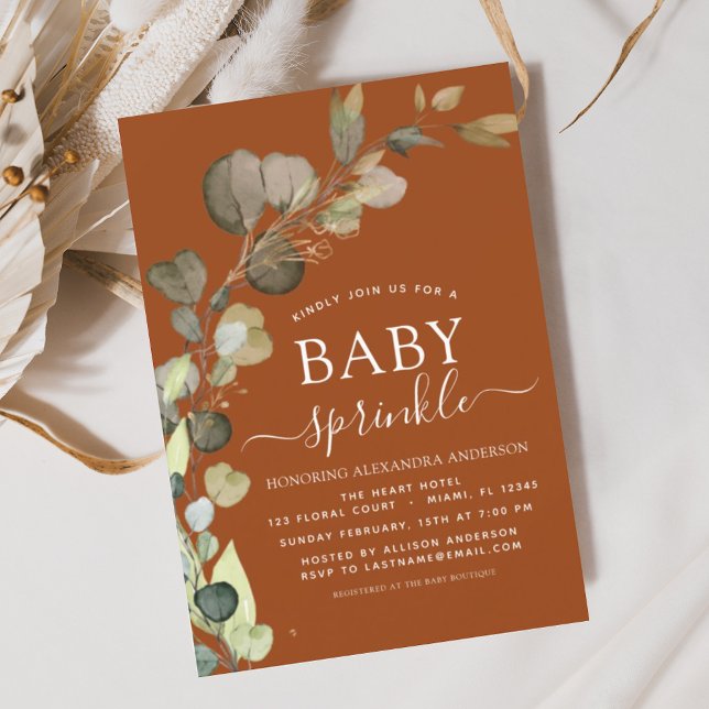 Burnt Orange Baby Sprinkle Shower Eucalyptus  Invitation (Creator Uploaded)