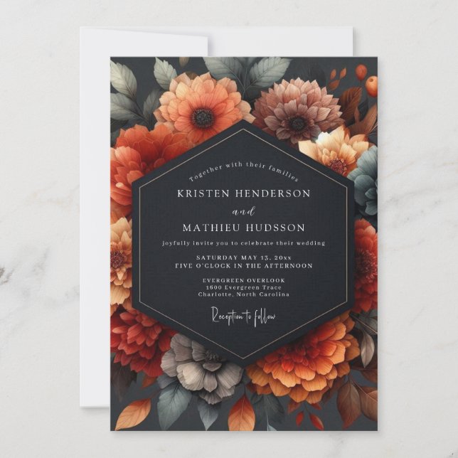 Burnt Orange Baroque Bloom Wedding Invitation (Front)