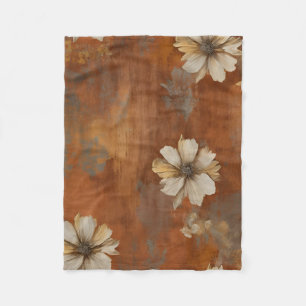 Burnt Orange Beige Grey Farmhouse Floral Small Fleece Blanket