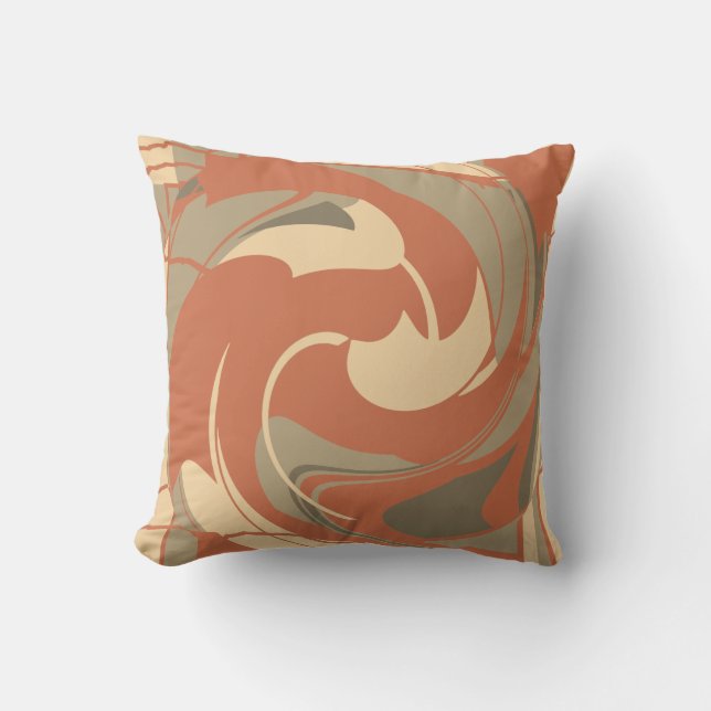 Burnt Orange Beige Taupe Abstract Flower Mosaic Cushion (Front)