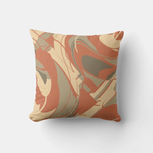 Burnt Orange Beige Taupe Abstract Swirling Mosaic Cushion (Front)