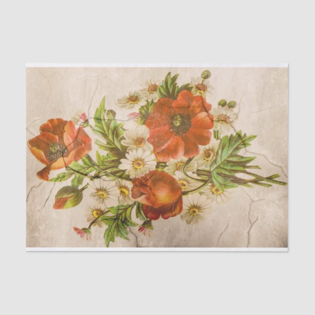 Burnt Orange Big Flowers and Small White Flowers Tissue Paper (Front)