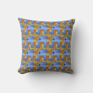 Burnt Orange Blue Gold Geometric Square Tile Outdoor Cushion