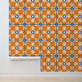 Burnt Orange Blue Spanish Tile Mediterranean Wall