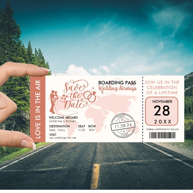Burnt Orange Boarding Pass Destination Wedding Save The Date (Creator Uploaded)
