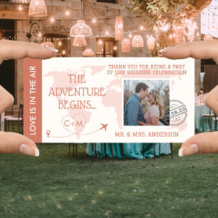 Burnt Orange Boarding Pass Destination Wedding Thank You Card