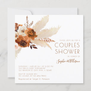 Burnt Orange Bohemian Pampas Grass Couples Shower Invitation