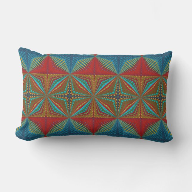  Burnt Orange Bohemian Rust Teal Red Tribal Ethnic Lumbar Cushion (Front)