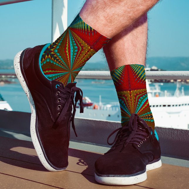  Burnt Orange Bohemian Rust Teal Red Tribal Ethnic Socks (Creator Uploaded)