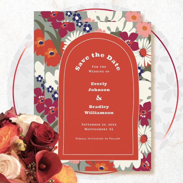 Burnt Orange Boho Chic Floral Save the Date Invitation (Creator Uploaded)