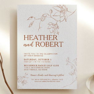 Burnt Orange Boho Floral Botanical Simple Wedding Invitation