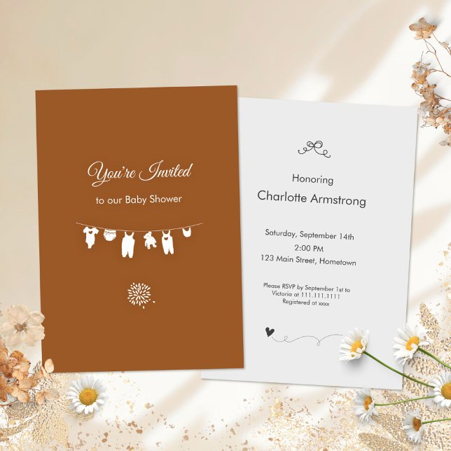 Burnt Orange Boho Minimalist Baby Shower Invitation (Burnt Orange Boho Minimalist Baby Shower Invitation ©Susanne Sachers - Sunny Mind 🌞)