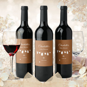 Burnt Orange Boho Minimalist Baby Shower Wine Label
