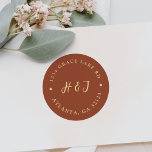 Burnt Orange Boho Monogram Wedding Return Address Classic Round Sticker<br><div class="desc">This trendy and classic Burnt Orange Boho Monogram Wedding Return Address Classic Round Sticker is the perfect addition to any modern and elegant wedding invitation suite. The minimalist design features a monogram in a modern script typography style, adding a touch of sophistication to your invitations. The sticker's simple yet chic...</div>