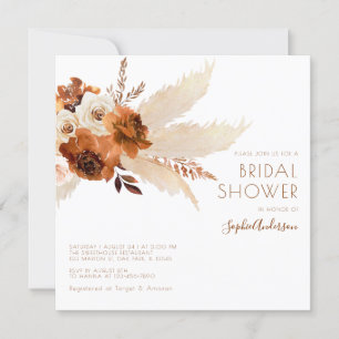 Burnt Orange Boho Pampas Grass Bridal Shower Invitation
