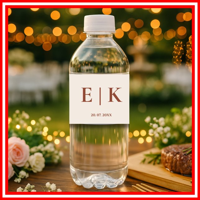 Burnt Orange Boho Terracotta Rustic Wedding Water Bottle Label (Creator Uploaded)
