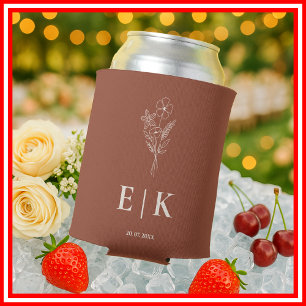 Burnt Orange Boho Terracotta Wildflower  Wedding Can Cooler