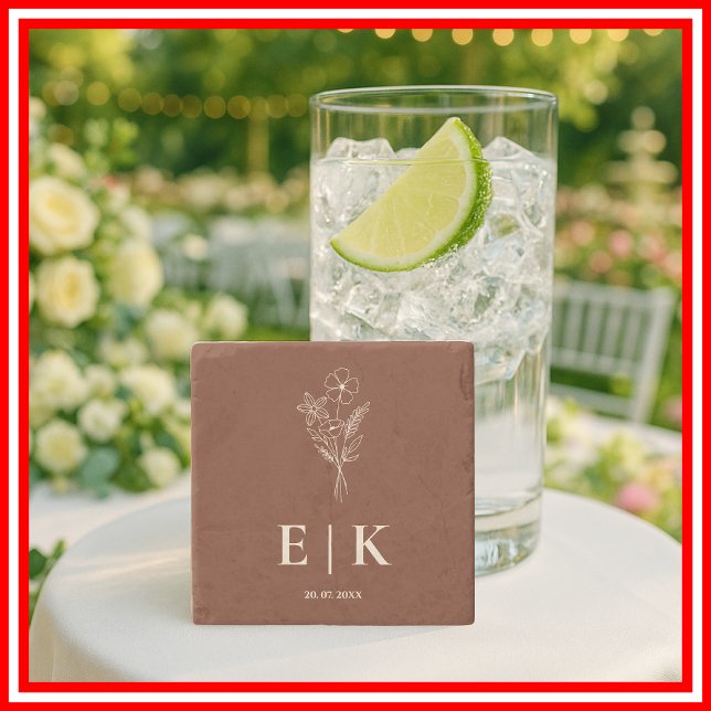 Burnt Orange Boho Terracotta Wildflower  Wedding Stone Coaster (Creator Uploaded)