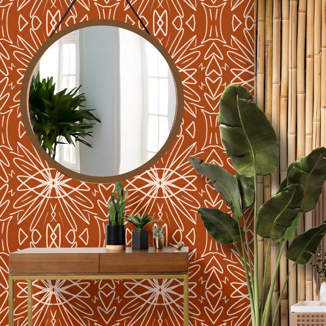 Burnt Orange Boho Tribal Patterned Peel and Stick Wallpaper (Creator Uploaded)
