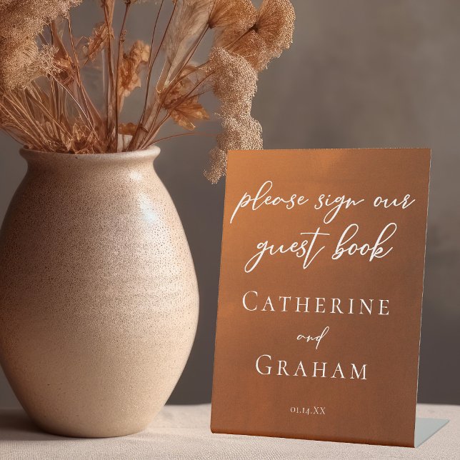 Burnt Orange Boho Wedding Guest Book Pedestal Sign (Creator Uploaded)