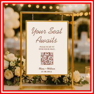 Burnt Orange Boho Wedding Seating Chart QR Code 