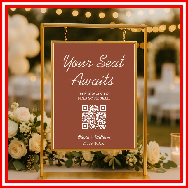 Burnt Orange Boho Wedding Seating Chart QR Code  (Creator Uploaded)