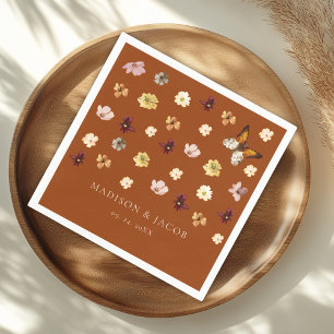 Burnt Orange Boho Wildflower Wedding  Napkin