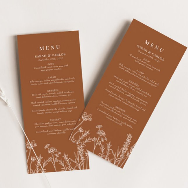 Burnt Orange Boho Wildflower Wedding Reception Menu (Creator Uploaded)