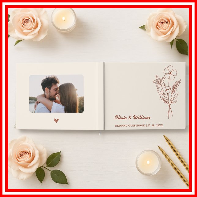  Burnt Orange Boho Wildflowers Rustic Wedding Guest Book (Creator Uploaded)